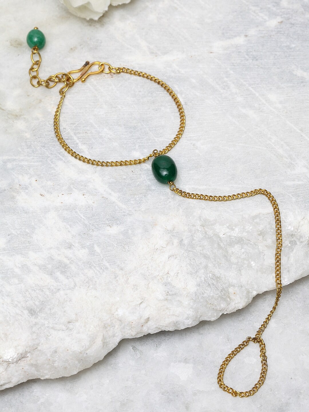 

DUGRISTYLE Women Gold-Plated Handcrafted Ring Bracelet, Green