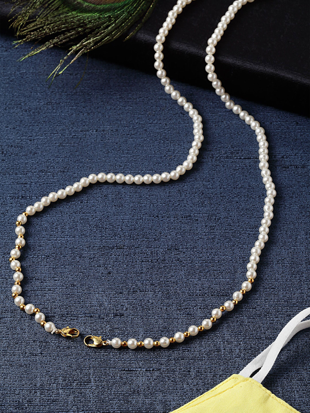 

DUGRISTYLE Women Pearls Beaded Mask Chains, White