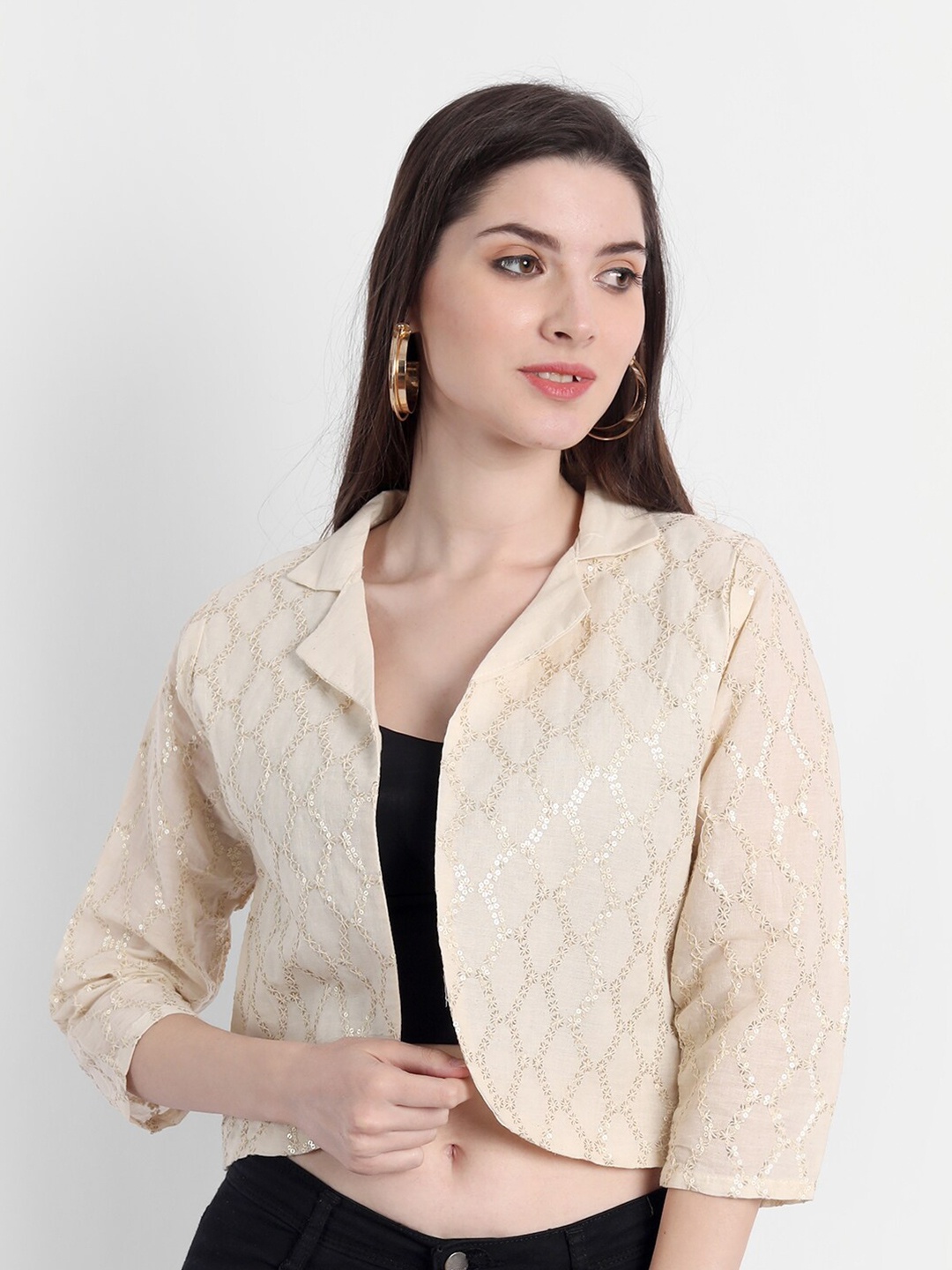 

DEALSEVEN FASHION Women Cotton Crop Shrug, Beige