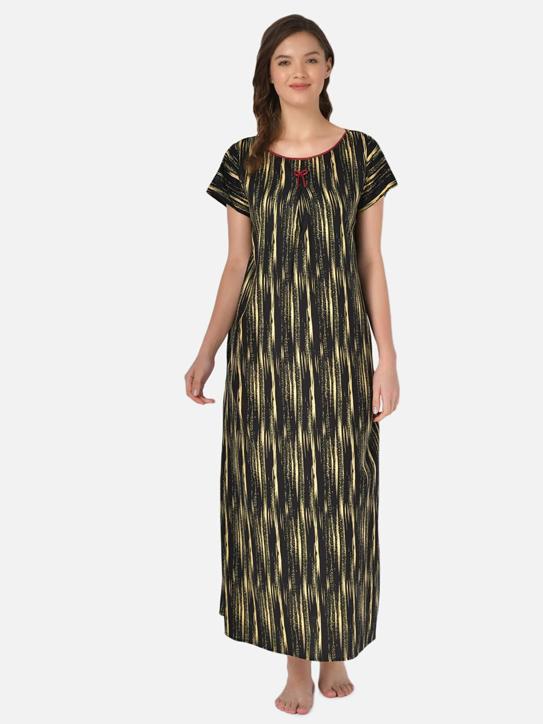 

Klamotten Women Printed Pure Cotton Maxi Nightdress, Black