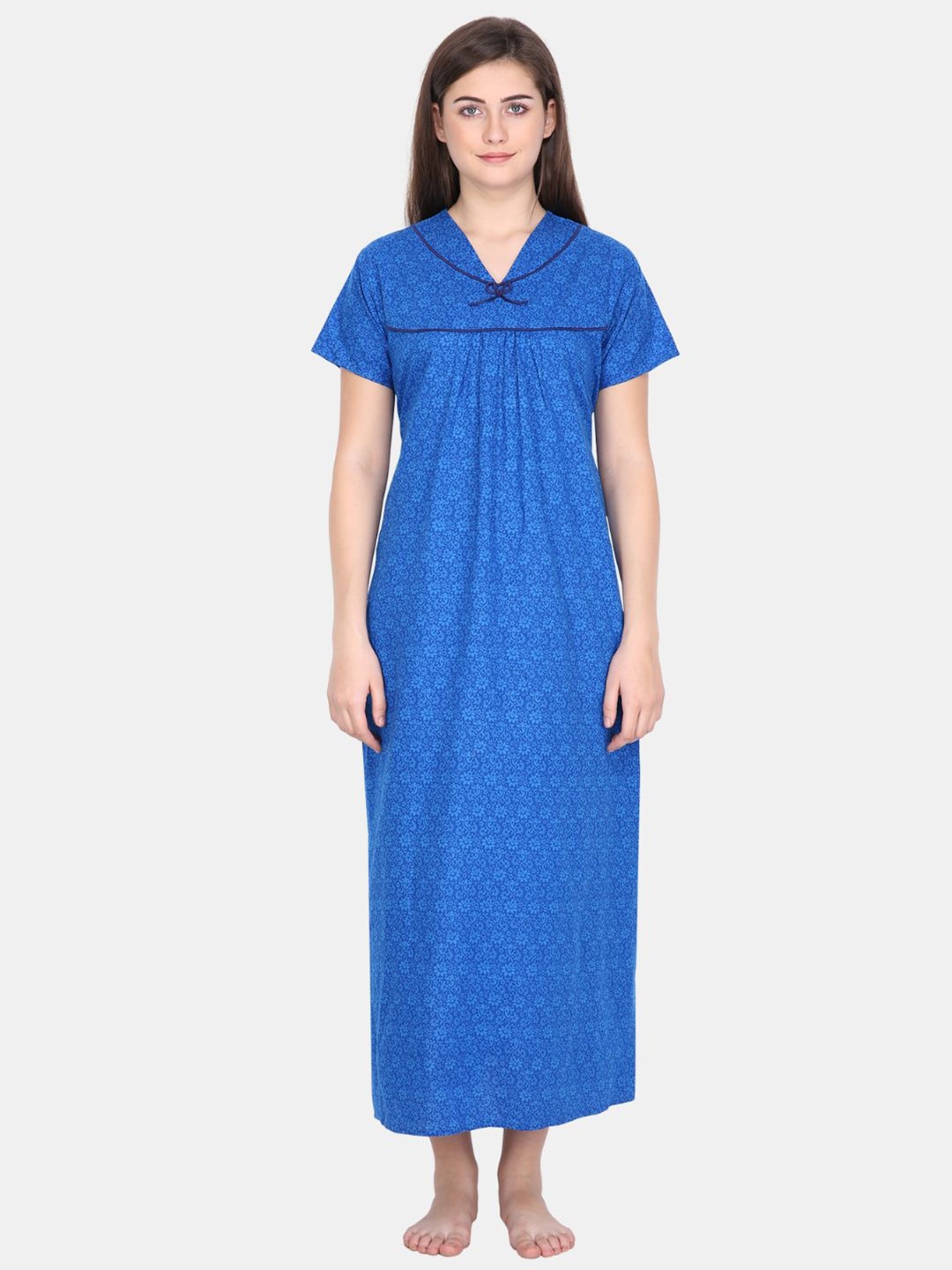 

Klamotten Women Floral Printed Pure Cotton Maxi Nightdress, Blue