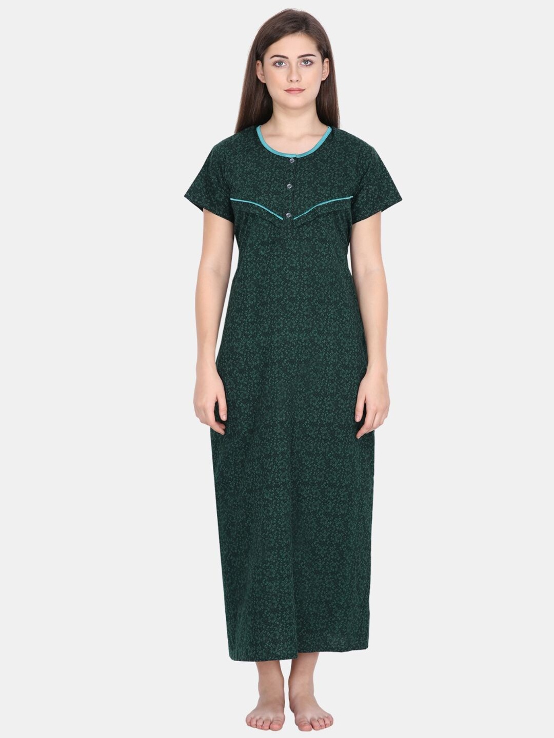 

Klamotten Women Printed Pure Cotton Maxi Nightdress, Green