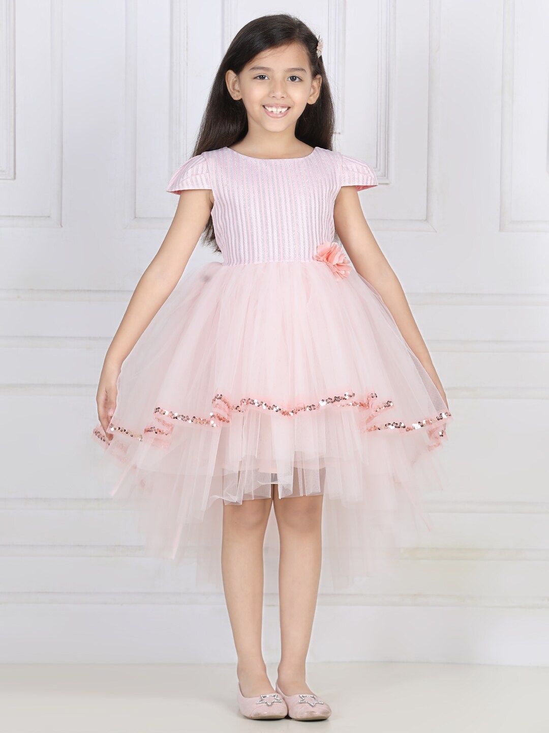 

Toy Balloon kids Striped Fit And Flare Dress, Peach