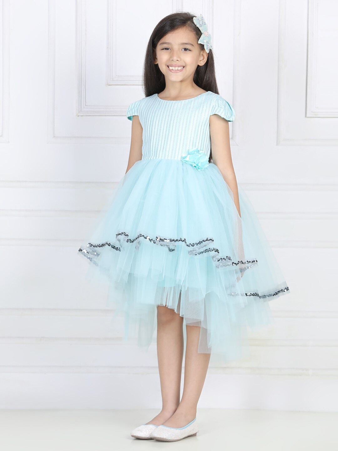 Toy Balloon kids Striped Fit And Flare Dress, Blue