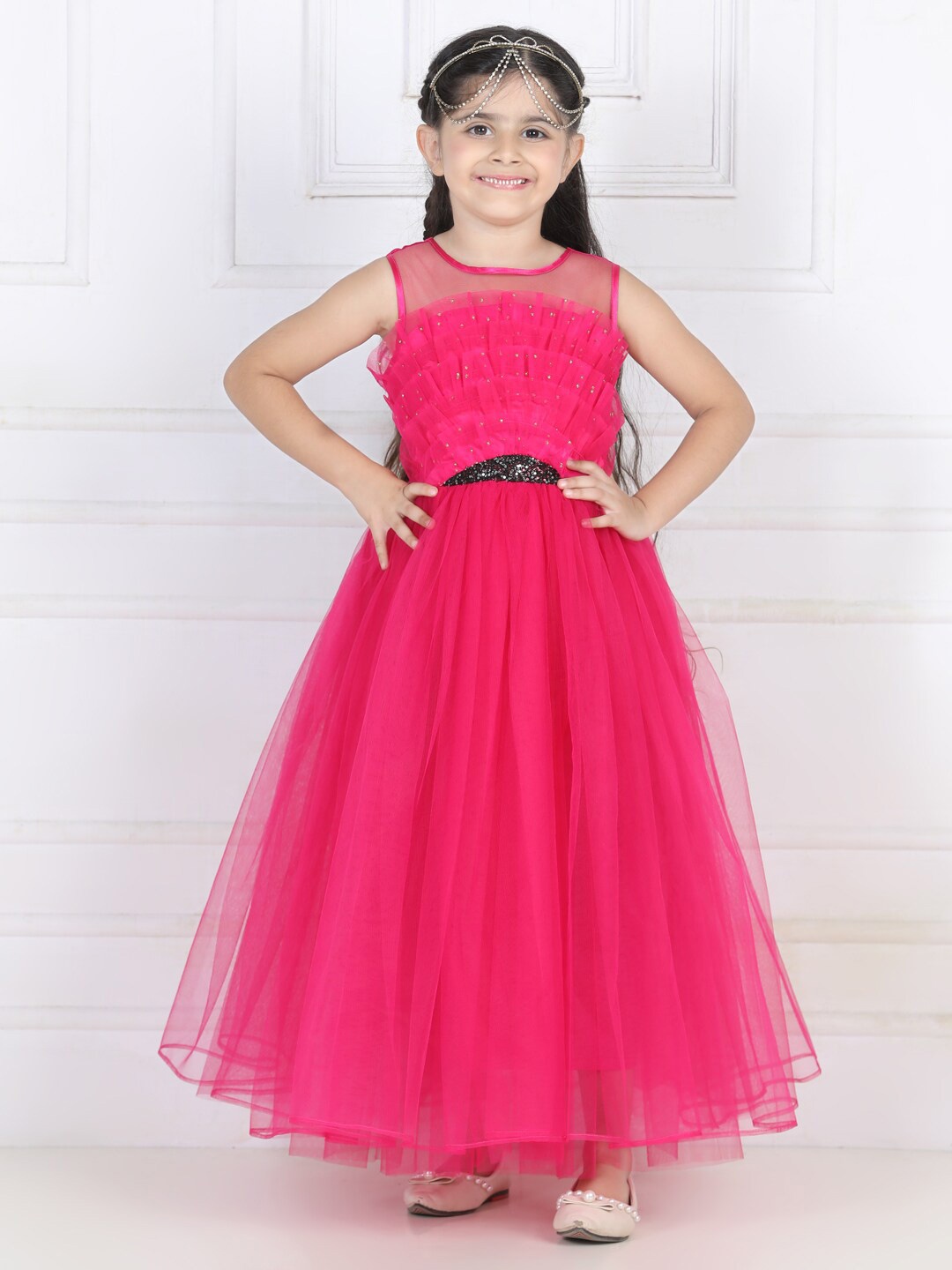 

Toy Balloon kids Embellished Fit And Flare Dress, Fuchsia
