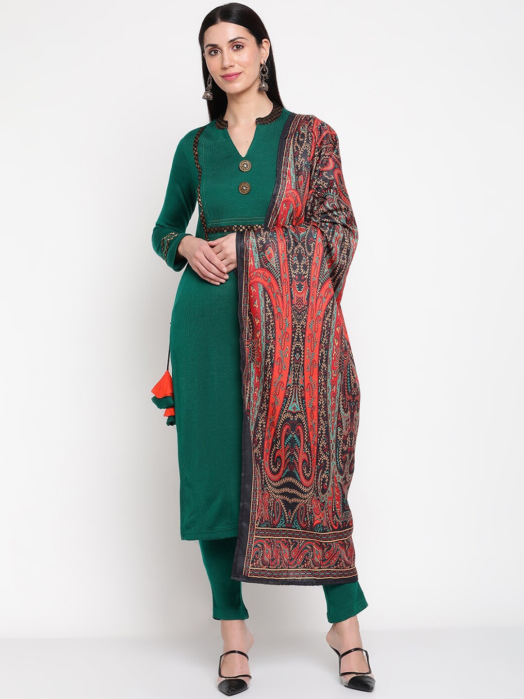 

Be Indi Women Regular Acrylic Kurta with Trousers & Dupatta, Green