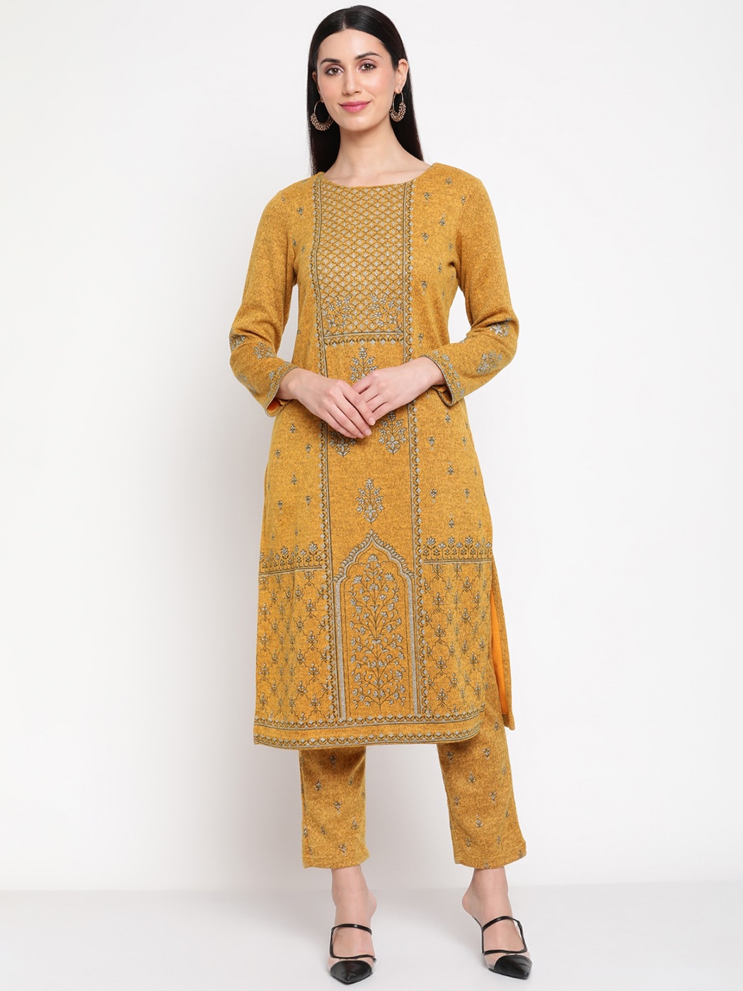 

Be Indi Women Ethnic Motifs Printed Kurta with Trousers, Mustard