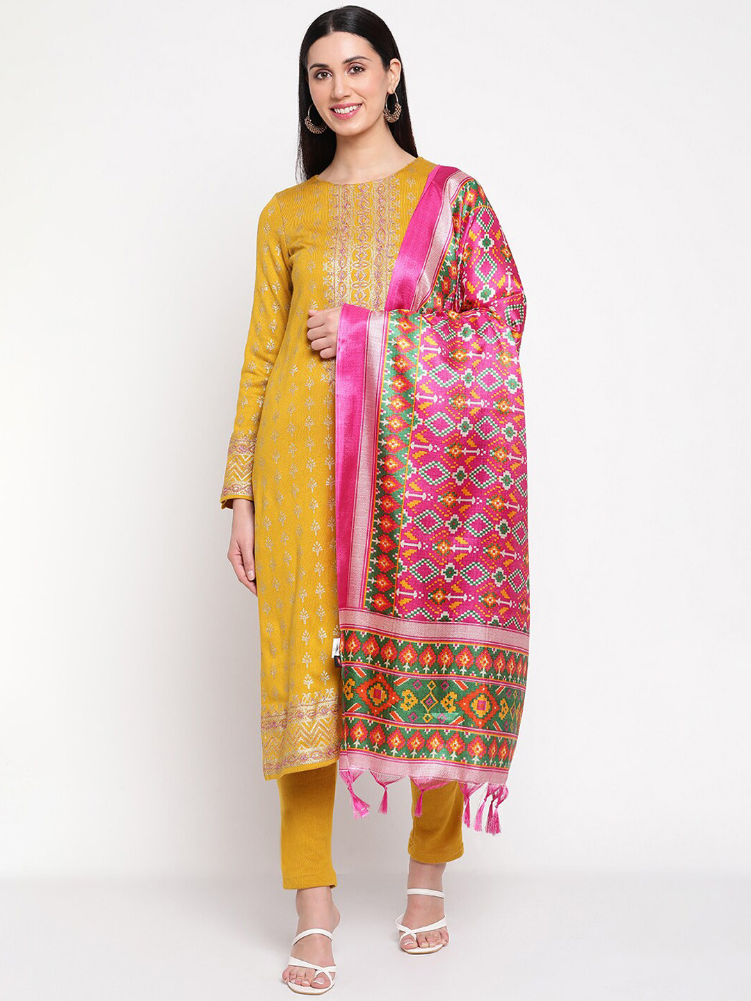 

Be Indi Women Floral Printed Kurta with Trousers & Dupatta, Mustard