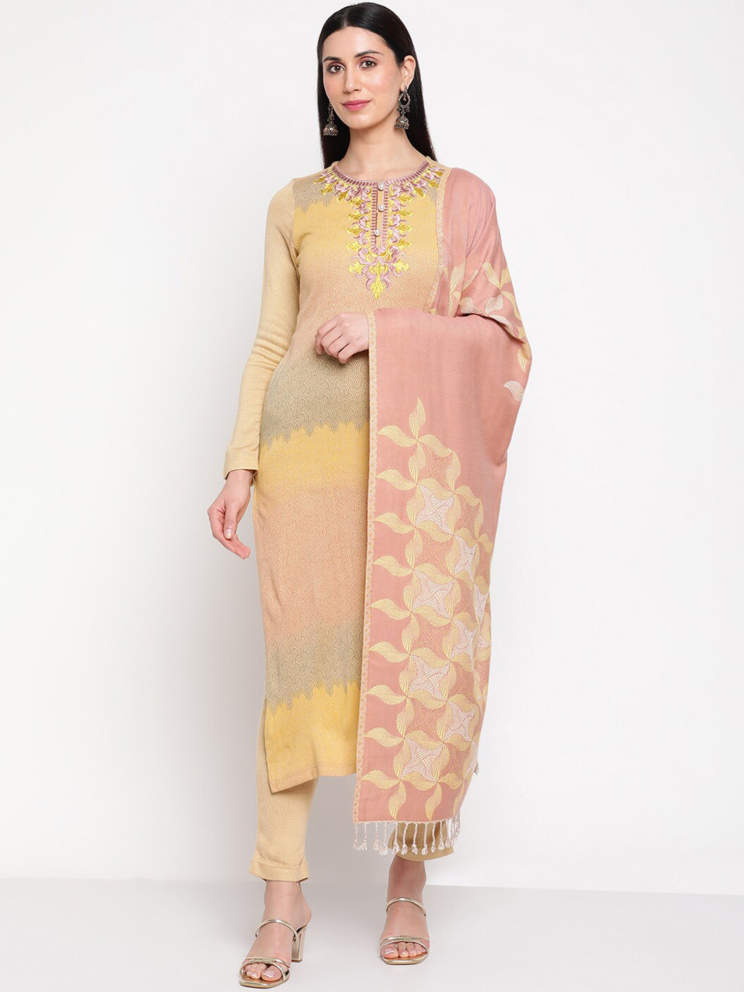 

Be Indi Women Ethnic Motifs Embroidered Kurta with Trousers & Dupatta, Beige