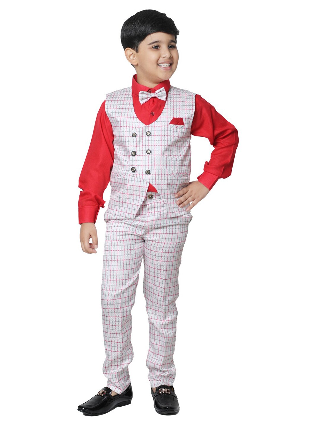 

Pro-Ethic STYLE DEVELOPER Boys Checked Regular Fit 3 Piece Suit Set, Red