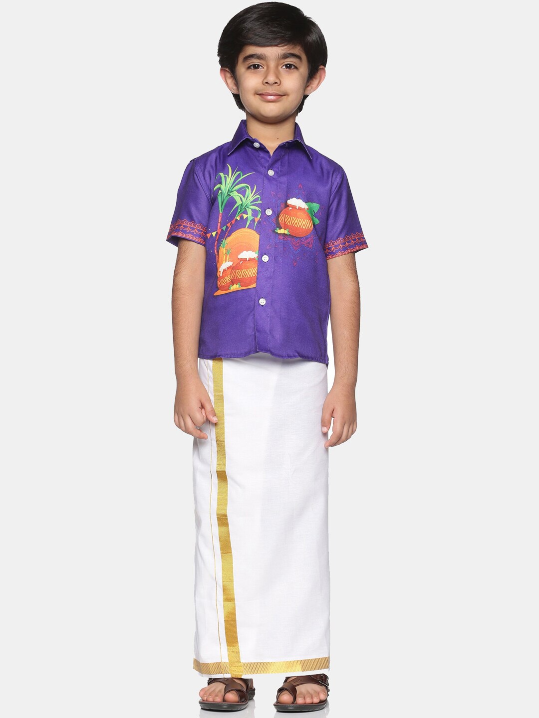 

Sethukrishna Boys Printed Shirt With Dhoti, Violet