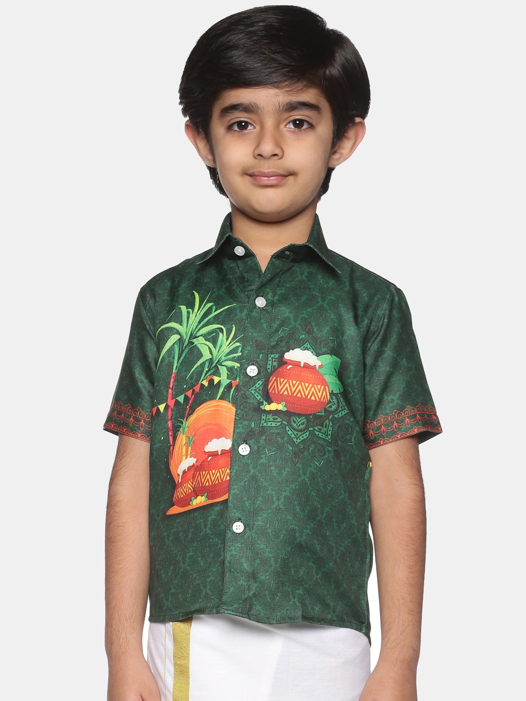 

Sethukrishna Boys Printed Casual Shirt, Green