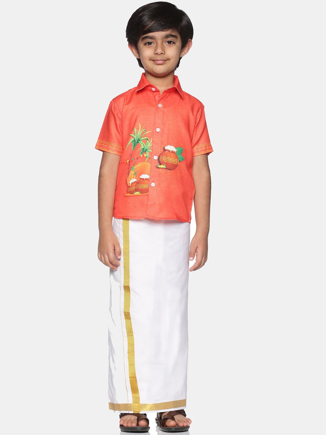 

Sethukrishna Boys Printed Shirt with Dhoti, Yellow