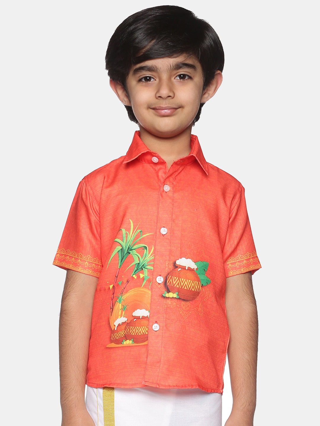 

Sethukrishna Boys Printed Casual Shirt, Orange