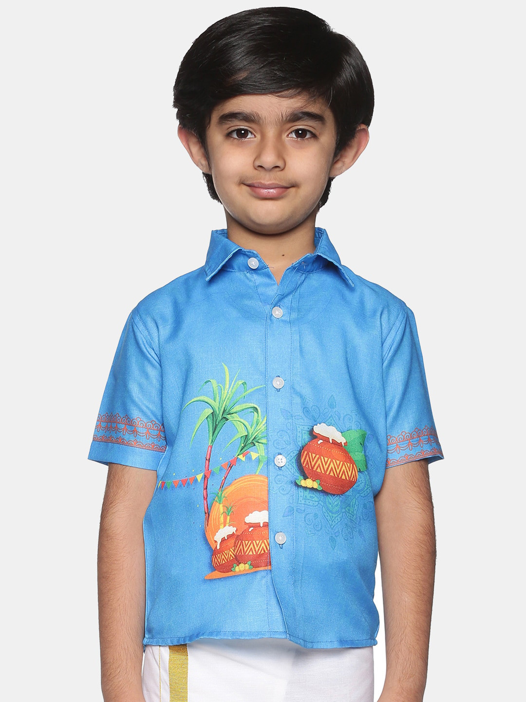 

Sethukrishna Boys Floral Printed Casual Shirt, Turquoise blue