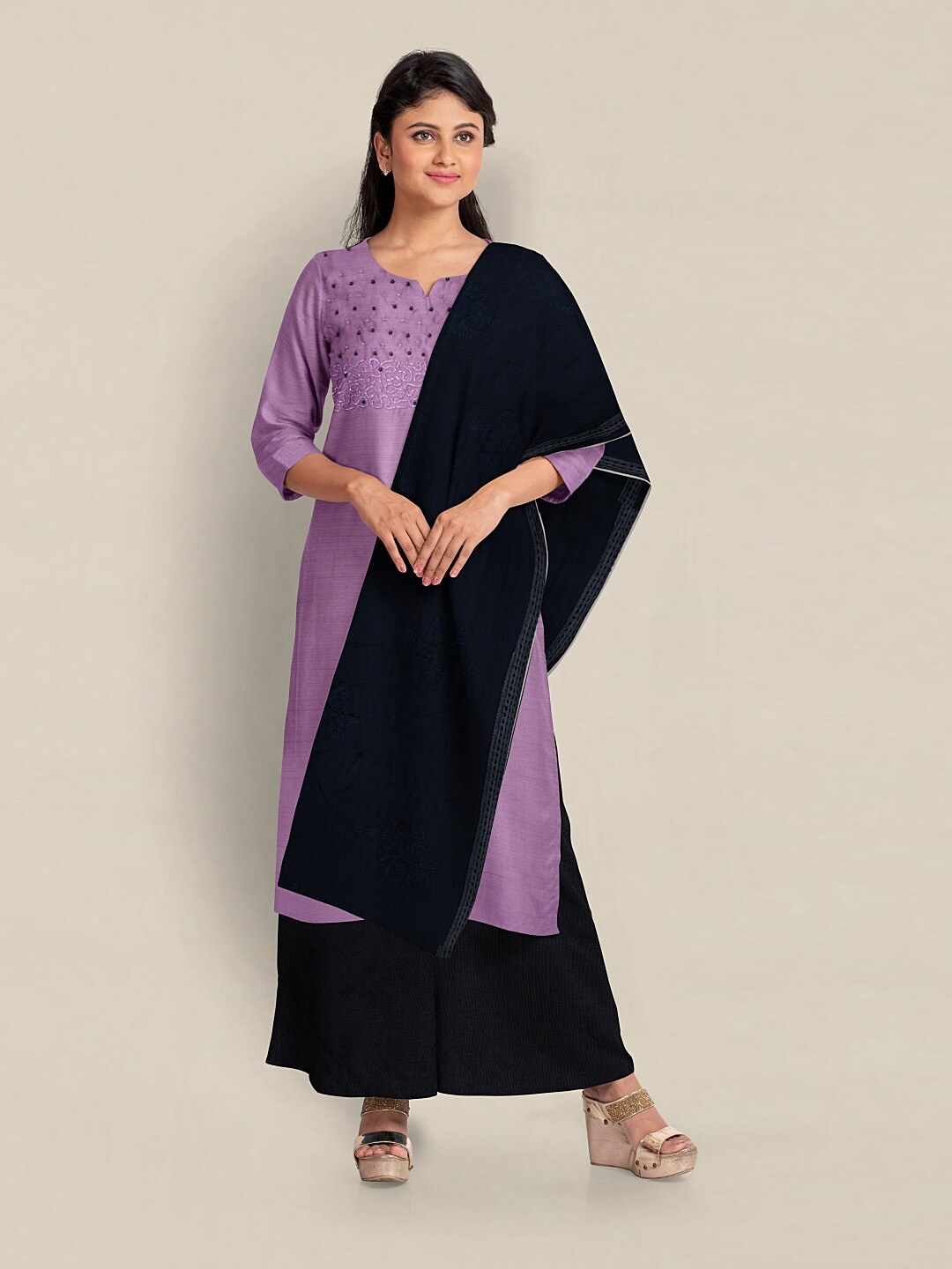 

Pothys Embroidered Unstitched Dress Material, Lavender