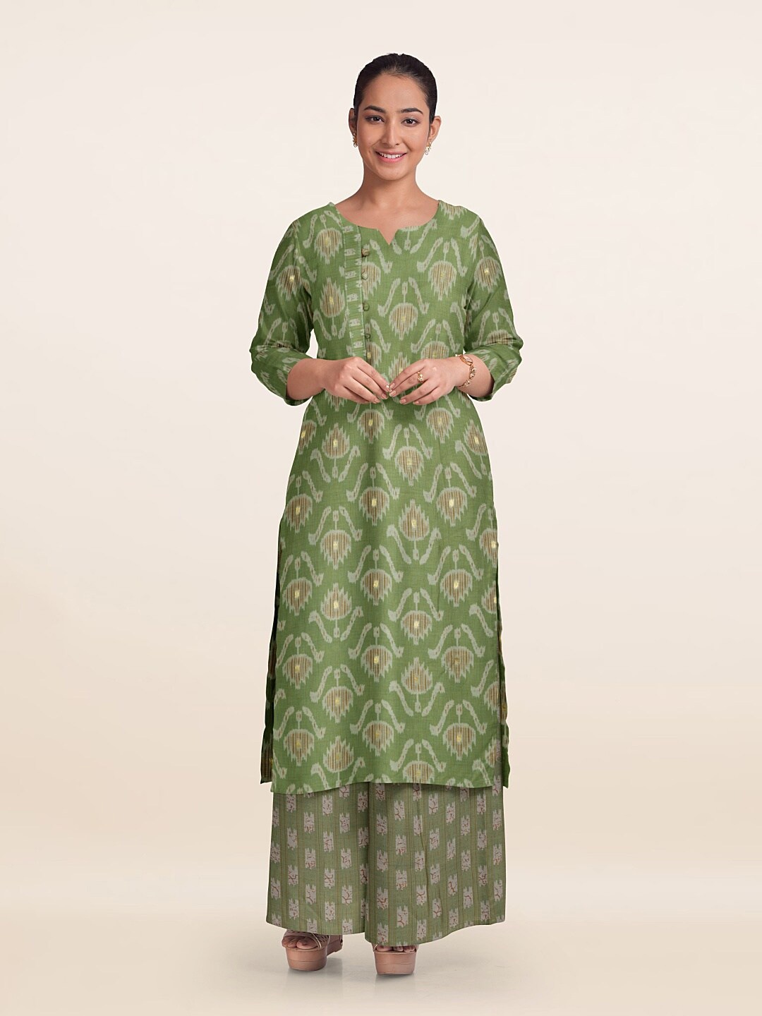 

Pothys Printed Unstitched Dress Material, Green