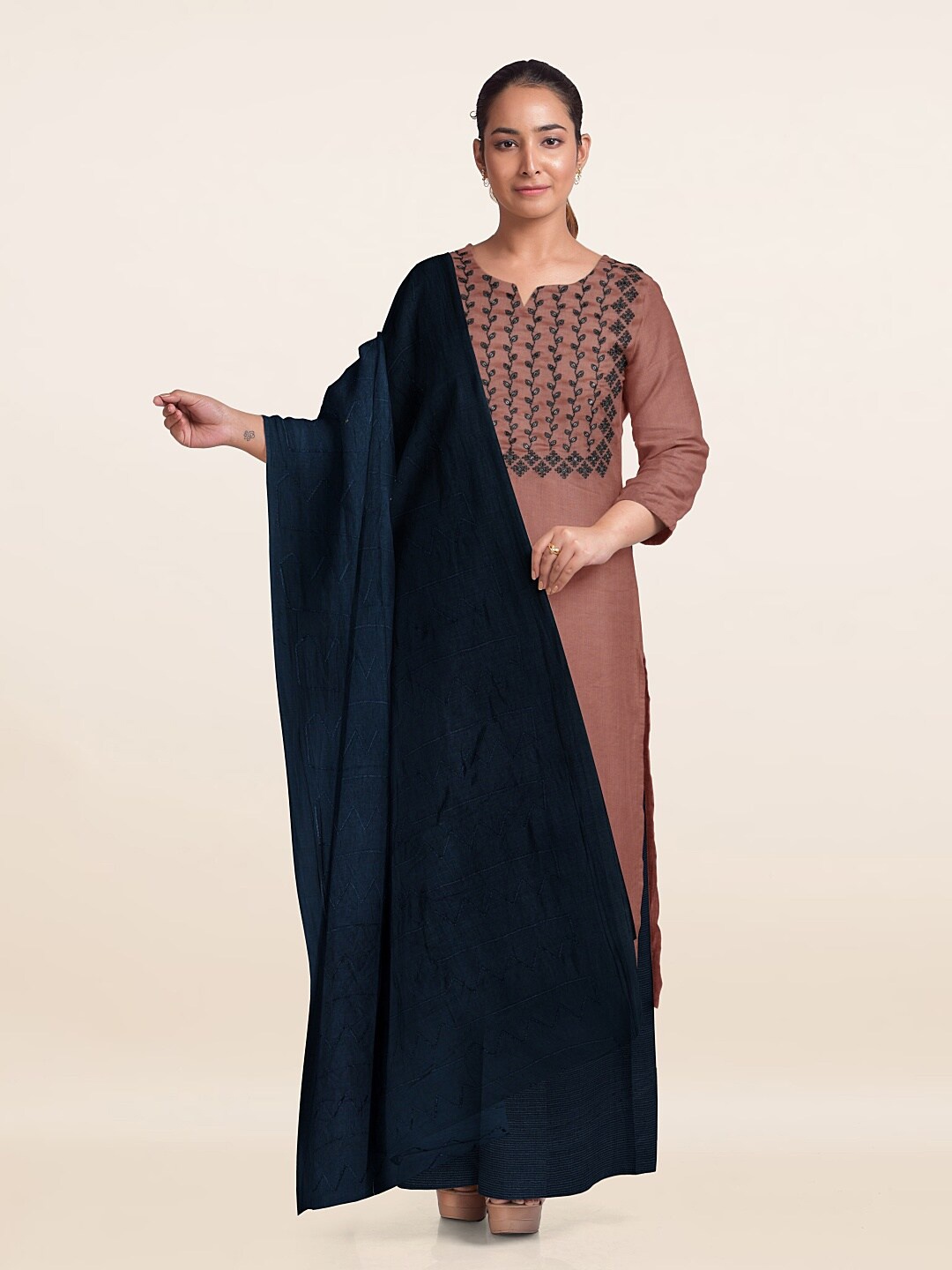 

Pothys Unstitched Dress Material, Peach