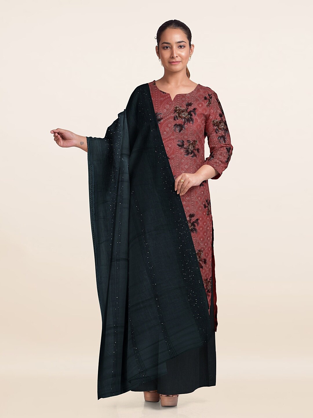 

Pothys Unstitched Dress Material, Peach