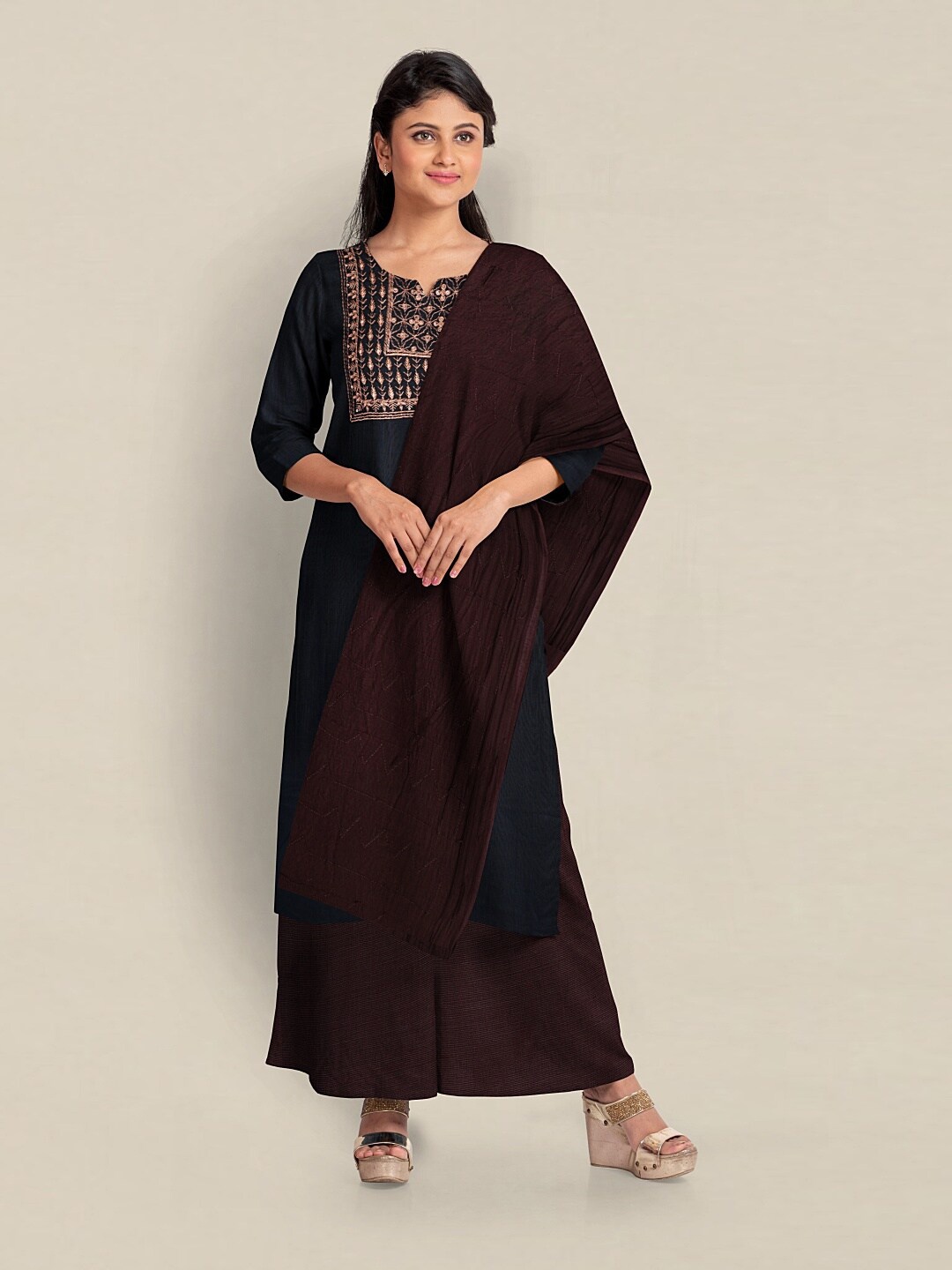 

Pothys Unstitched Dress Material, Navy blue