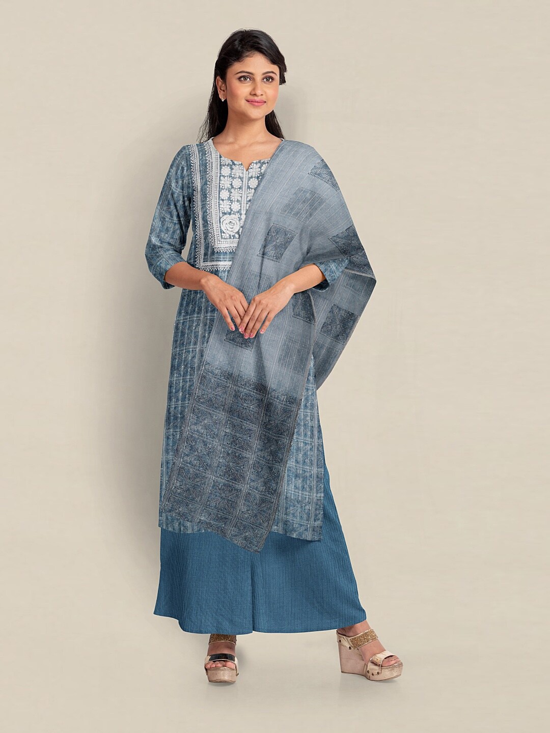 

Pothys Printed Unstitched Dress Material, Blue