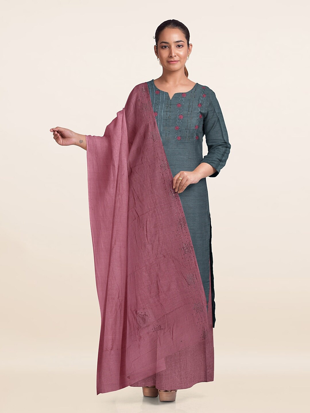 

Pothys Embroidered Unstitched Dress Material, Grey
