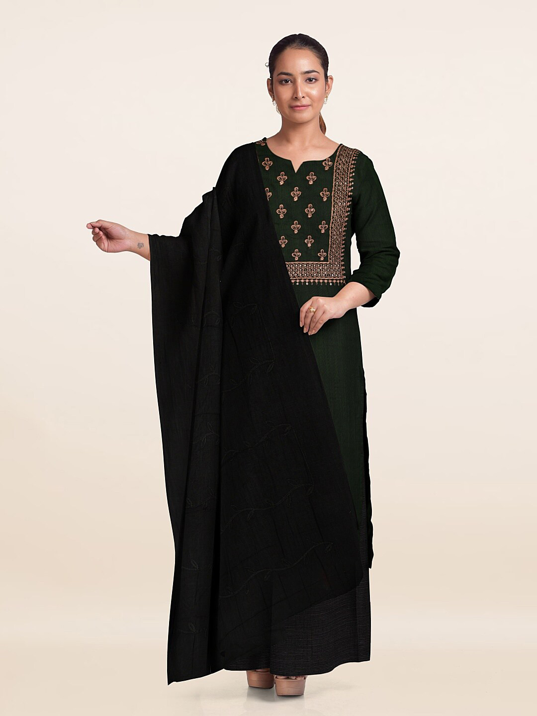 

Pothys Embroidered Unstitched Dress Material, Green