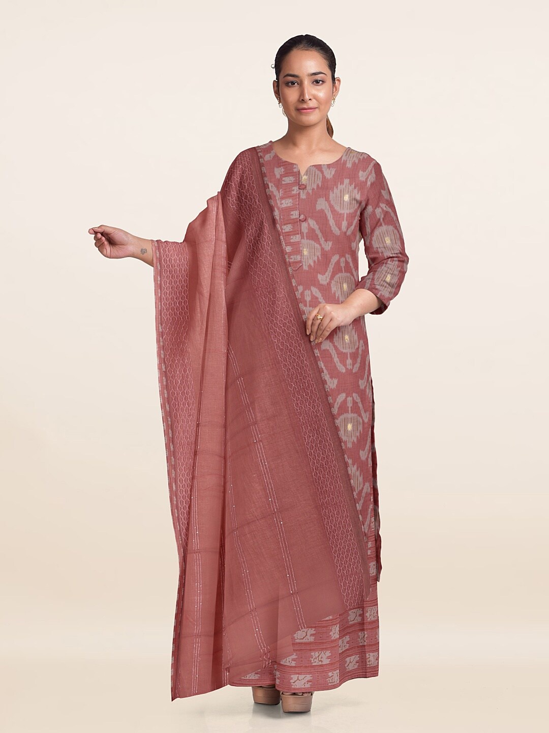 

Pothys Printed Unstitched Dress Material, Peach