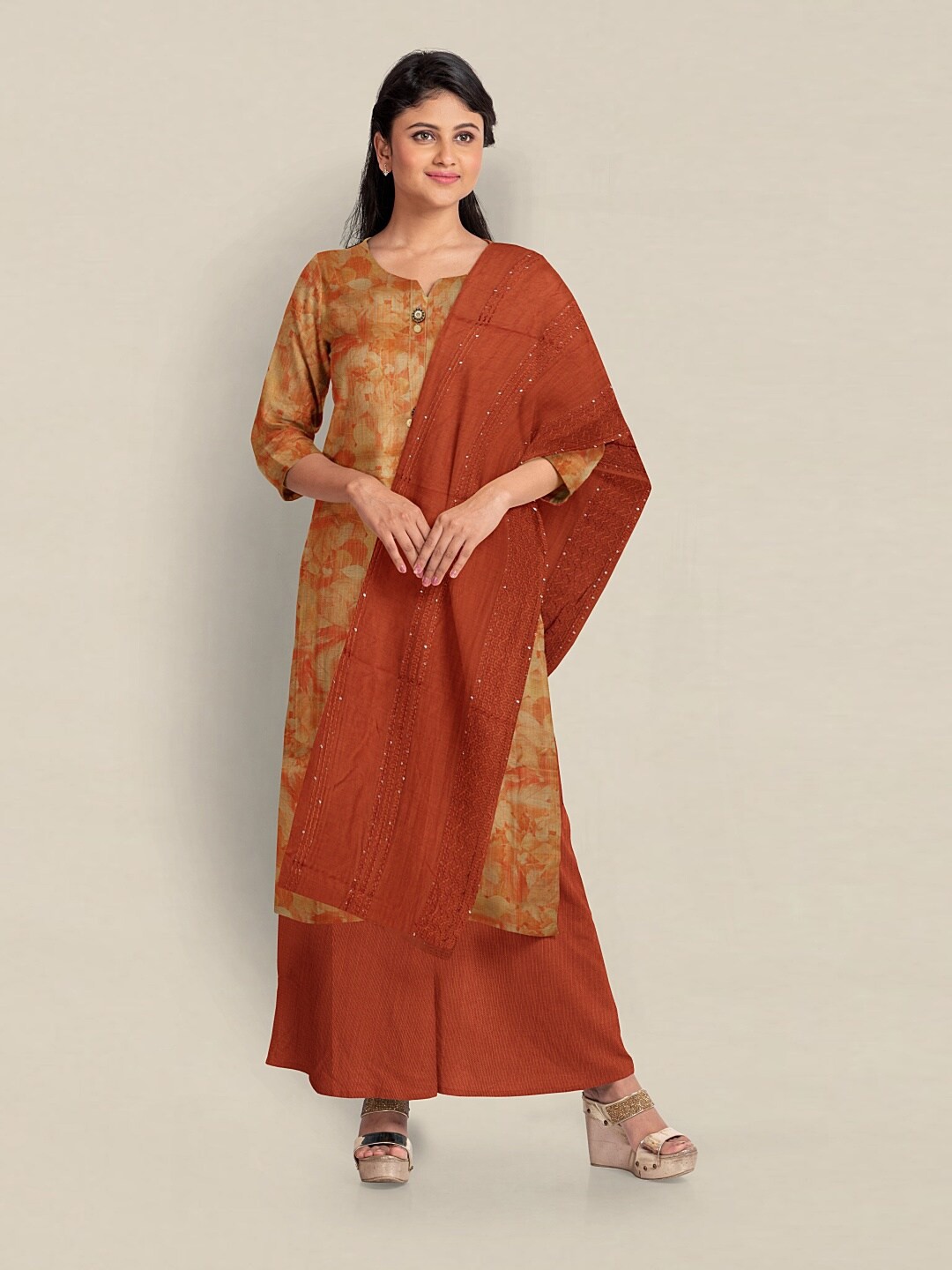 

Pothys Printed Unstitched Dress Material, Rust