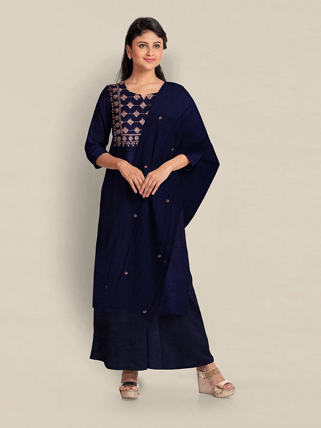 

Pothys Embroidered Unstitched Dress Material, Navy blue