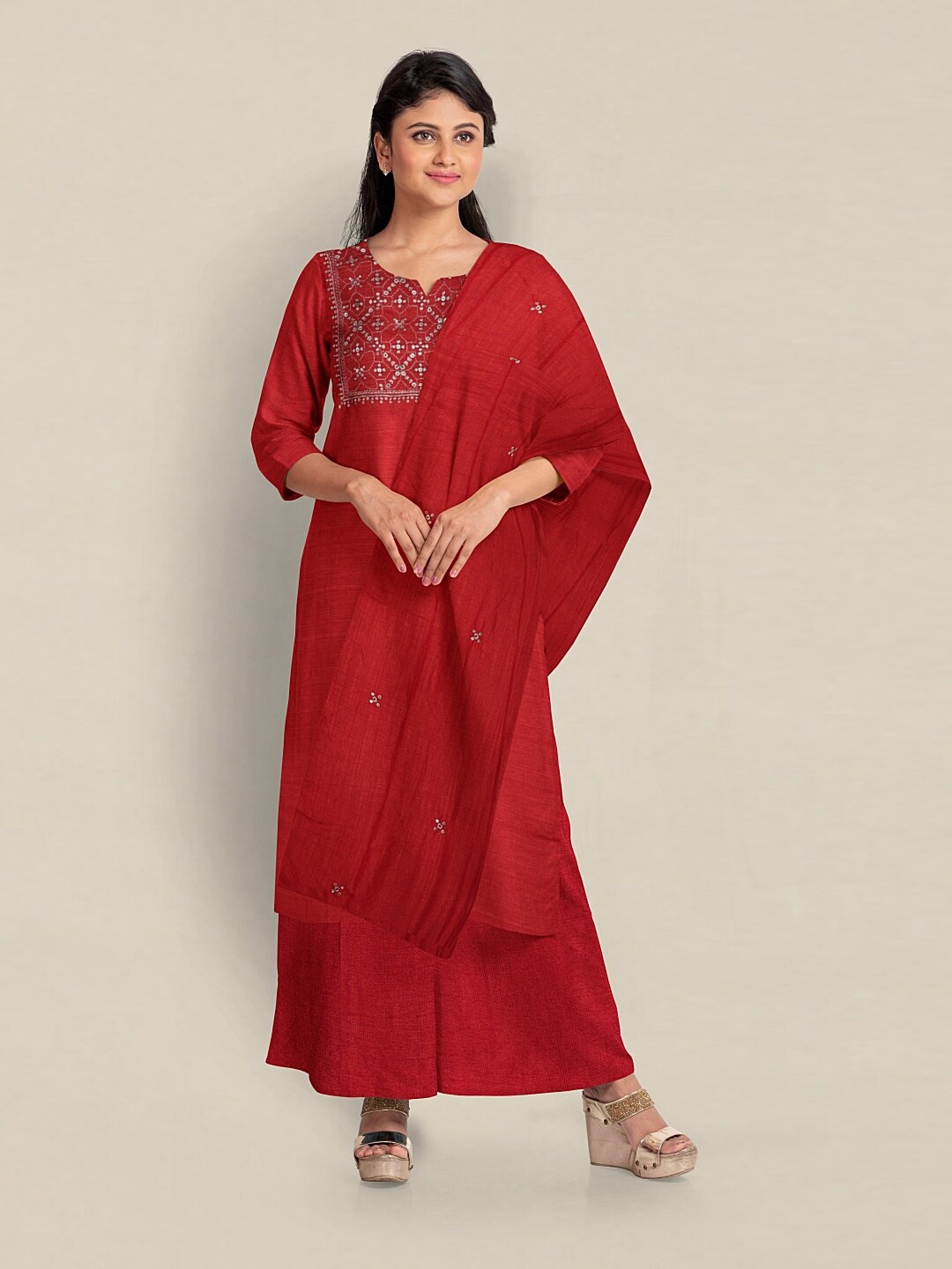 

Pothys Printed Unstitched Dress Material, Red