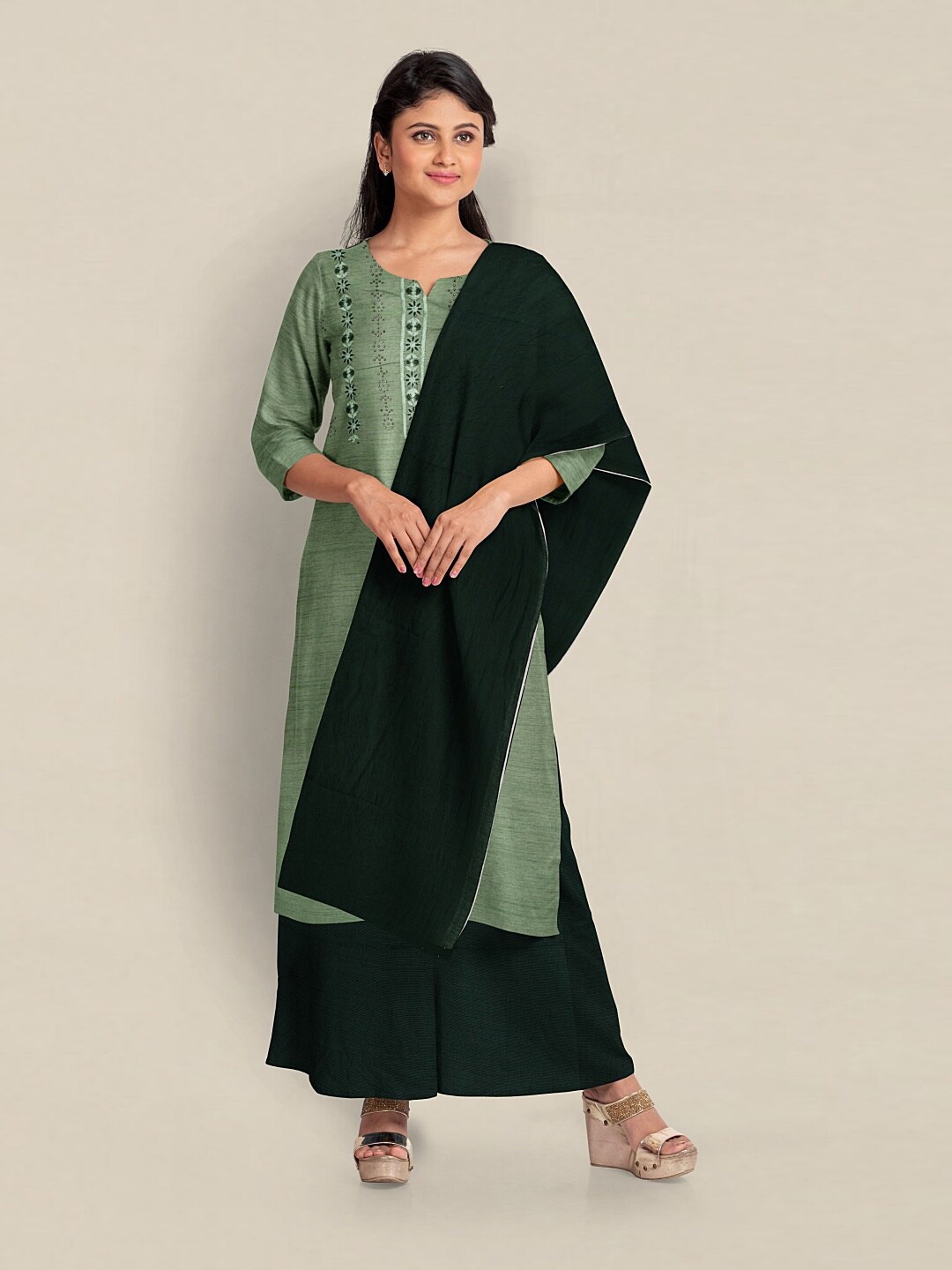 

Pothys Embroidered Unstitched Dress Material, Green