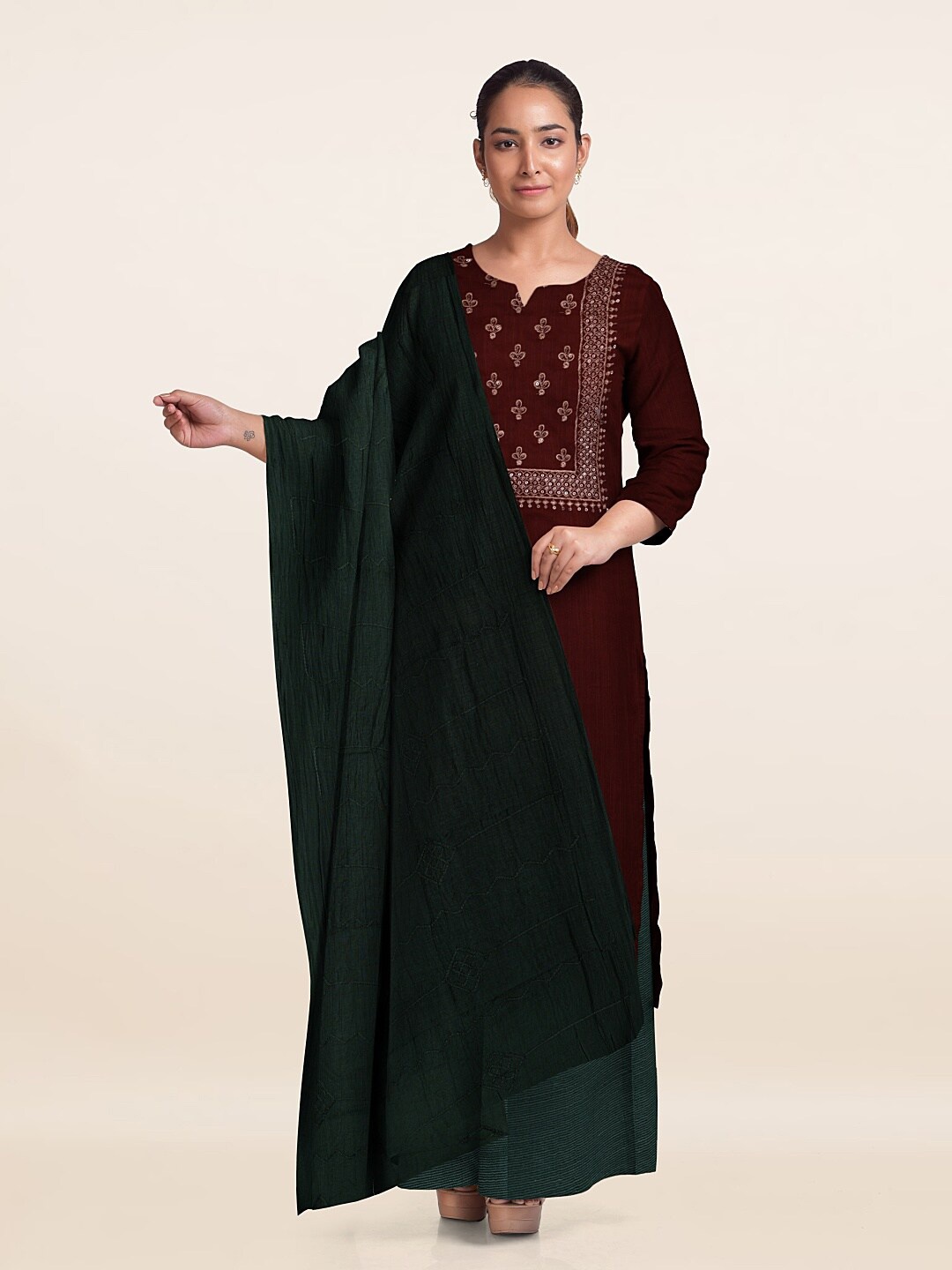 

Pothys Embroidered Unstitched Dress Material, Brown