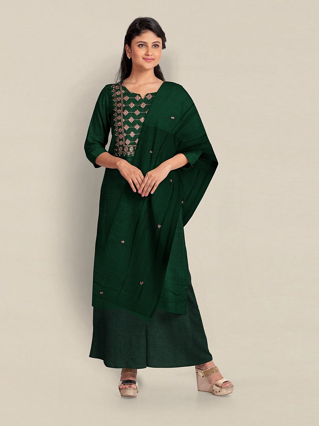 

Pothys Embroidered Unstitched Dress Material, Green