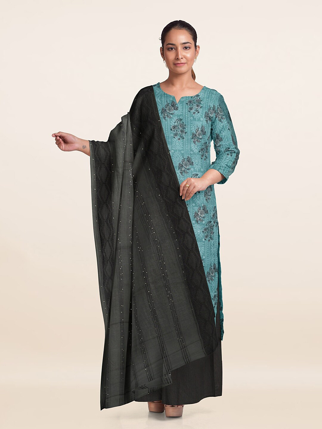 

Pothys Printed Unstitched Dress Material, Blue