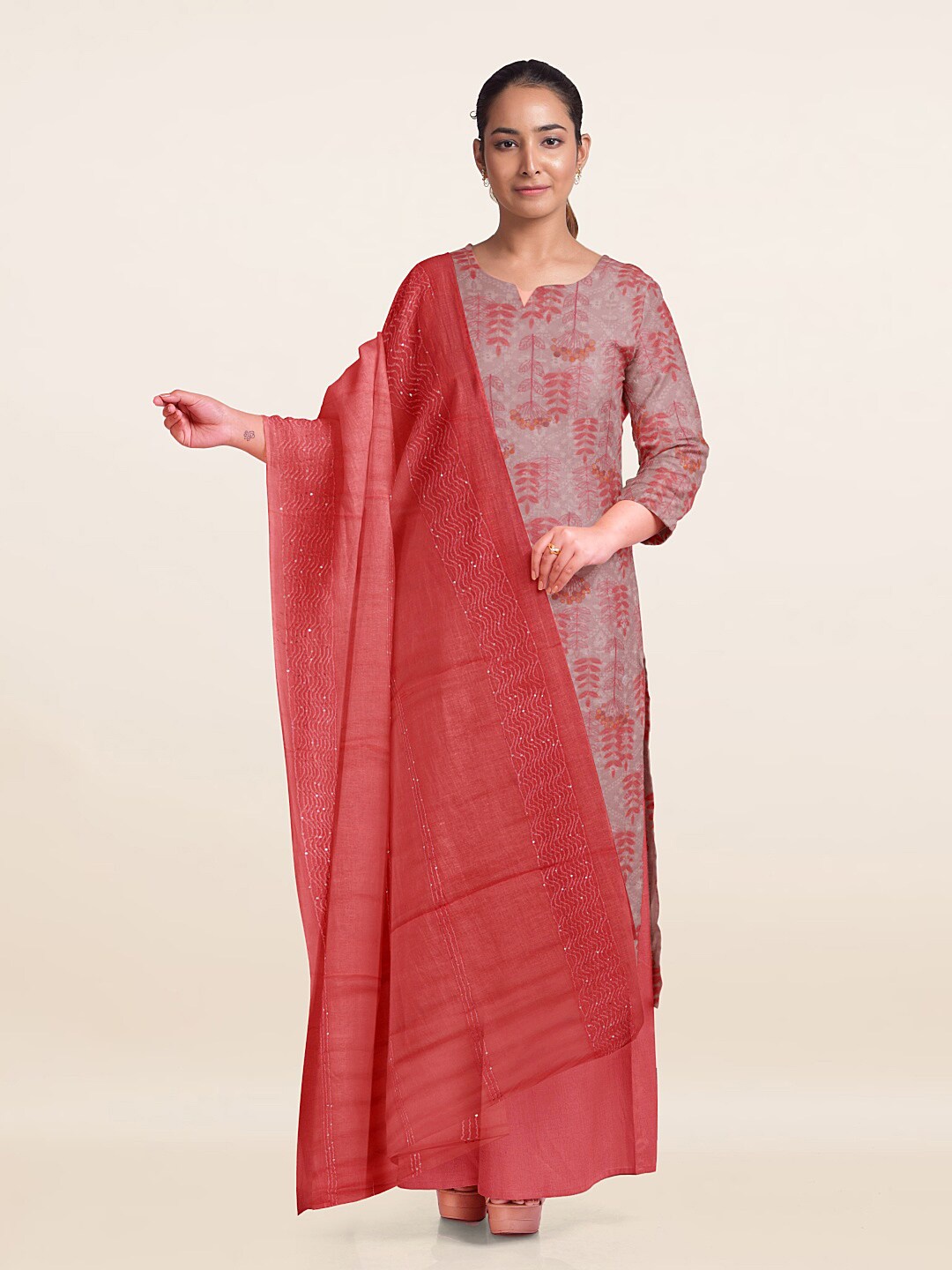 

Pothys Printed Unstitched Dress Material, Cream
