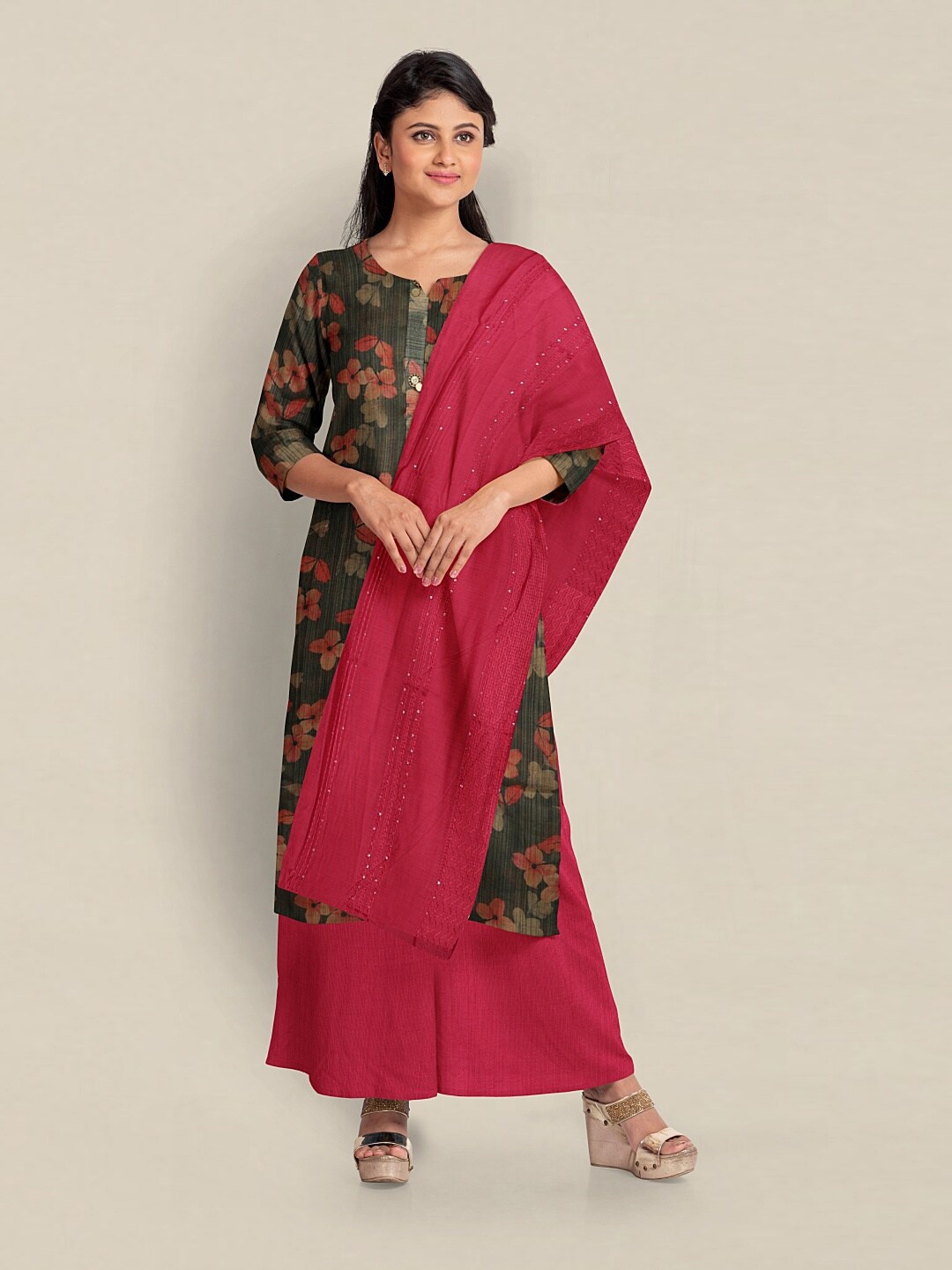 

Pothys Printed Unstitched Dress Material, Green
