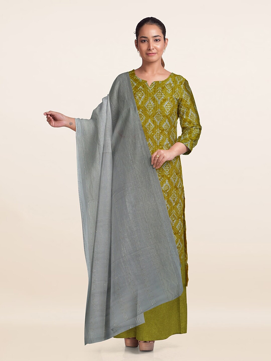 

Pothys Printed Unstitched Dress Material, Green