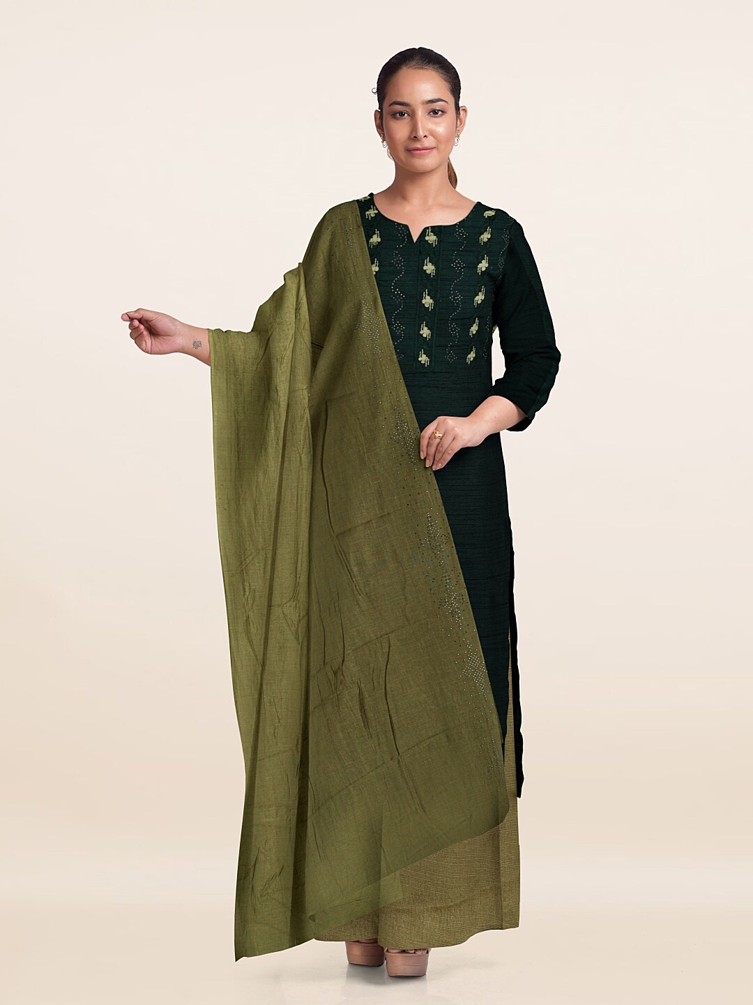 

Pothys Embroidered Unstitched Dress Material, Green