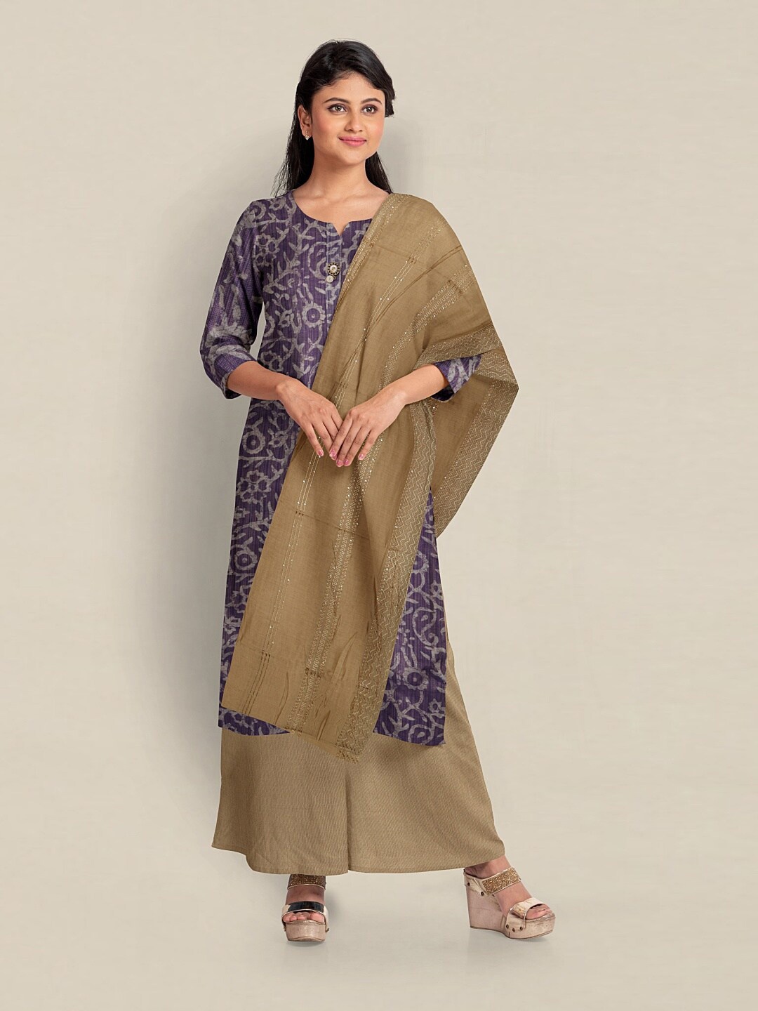 

Pothys Printed Unstitched Dress Material, Purple