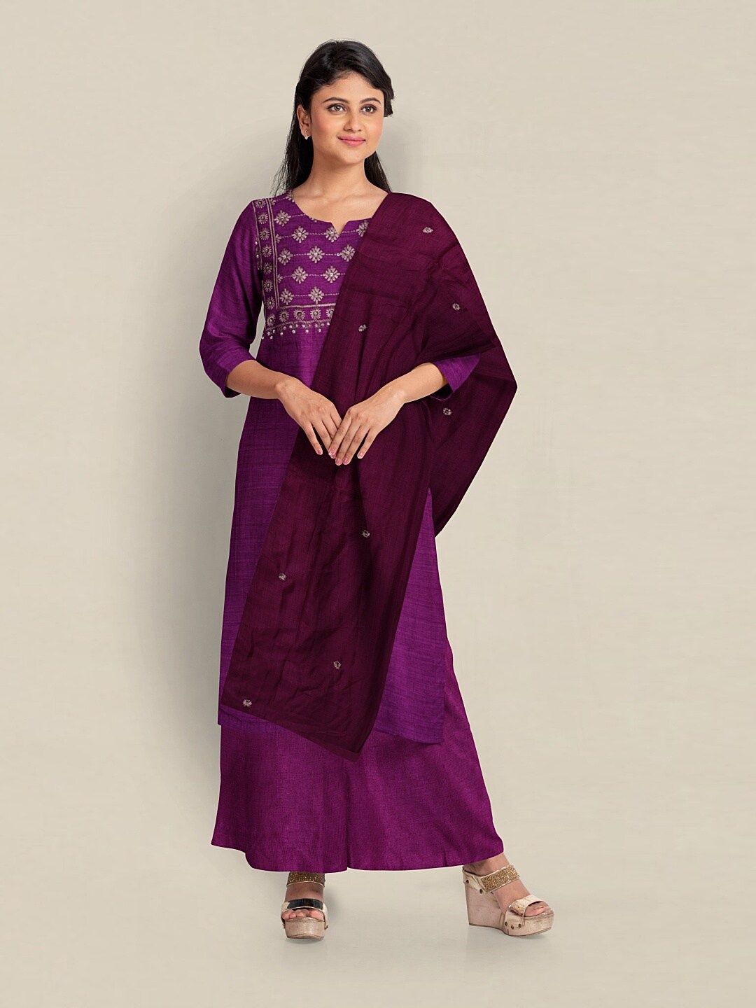 

Pothys Embroidered Unstitched Dress Material, Magenta