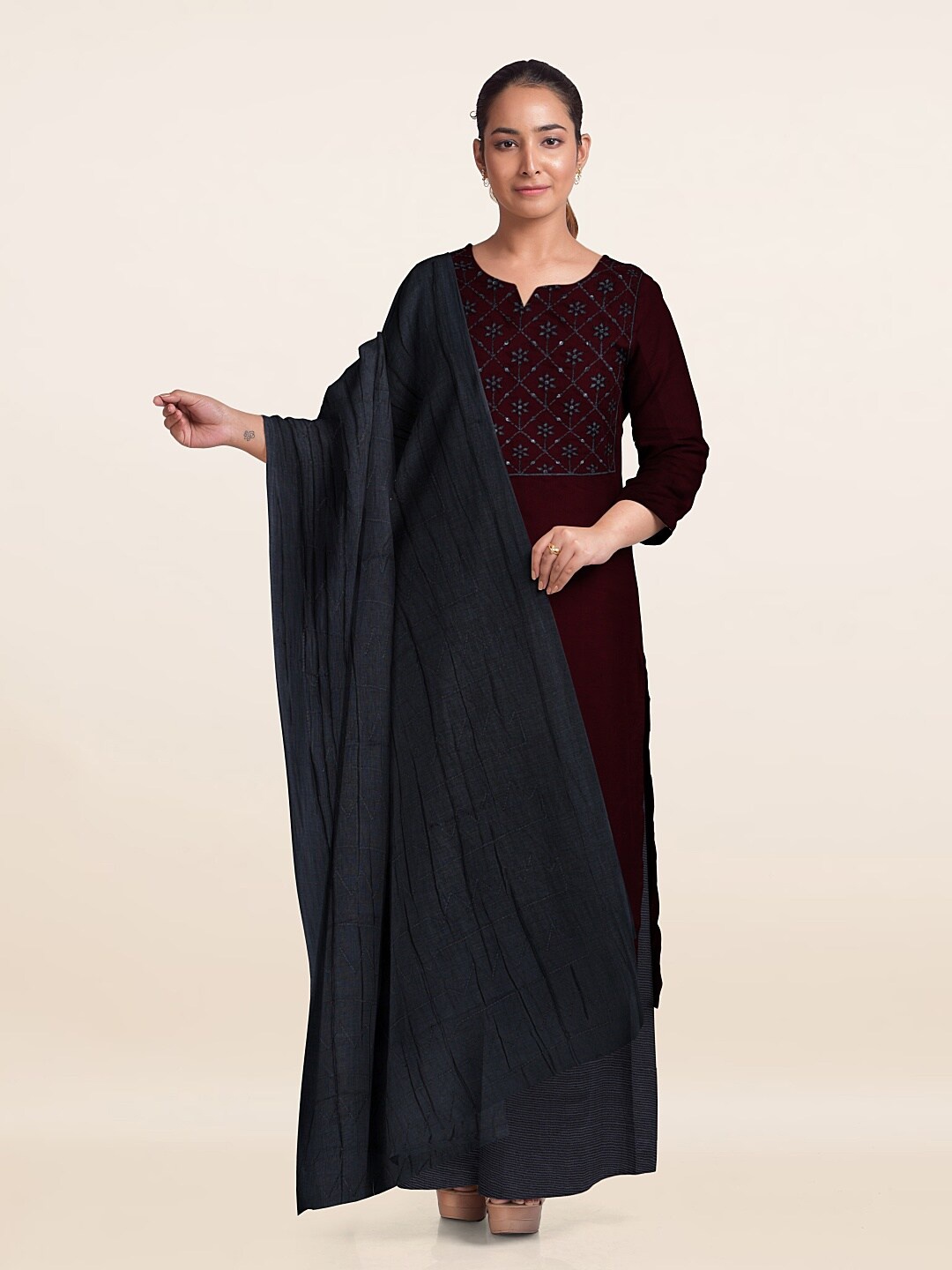 

Pothys Embroidered Unstitched Dress Material, Maroon