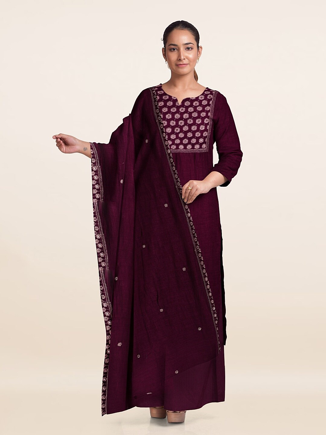 

Pothys Embroidered Unstitched Dress Material, Magenta