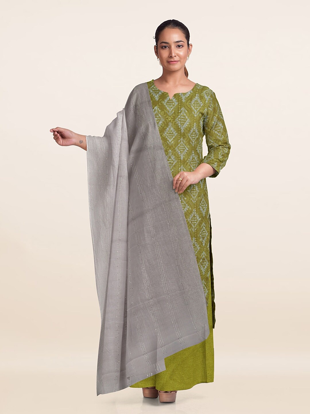 

Pothys Printed Unstitched Dress Material, Green