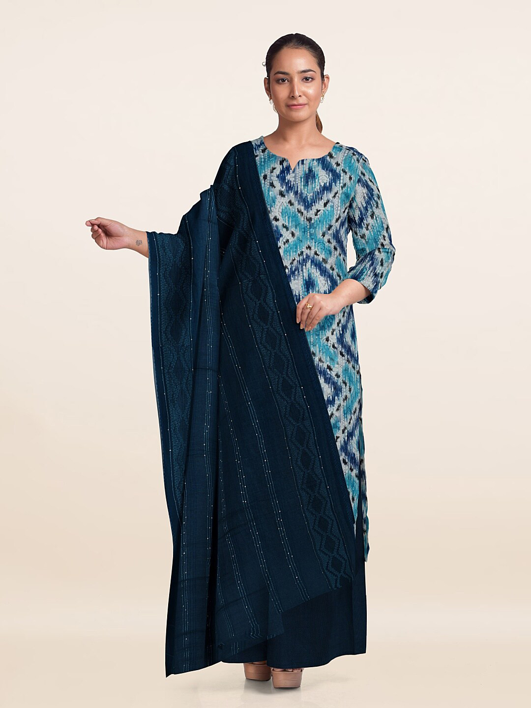 

Pothys Printed Unstitched Dress Material, Blue