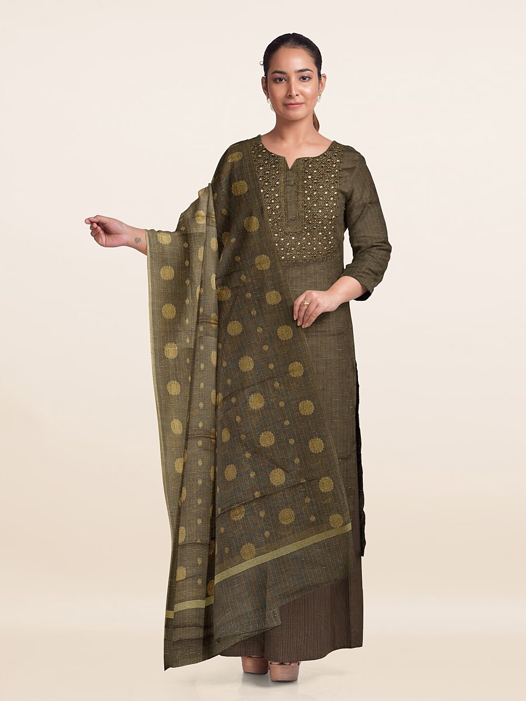 

Pothys Unstitched Dress Material, Brown