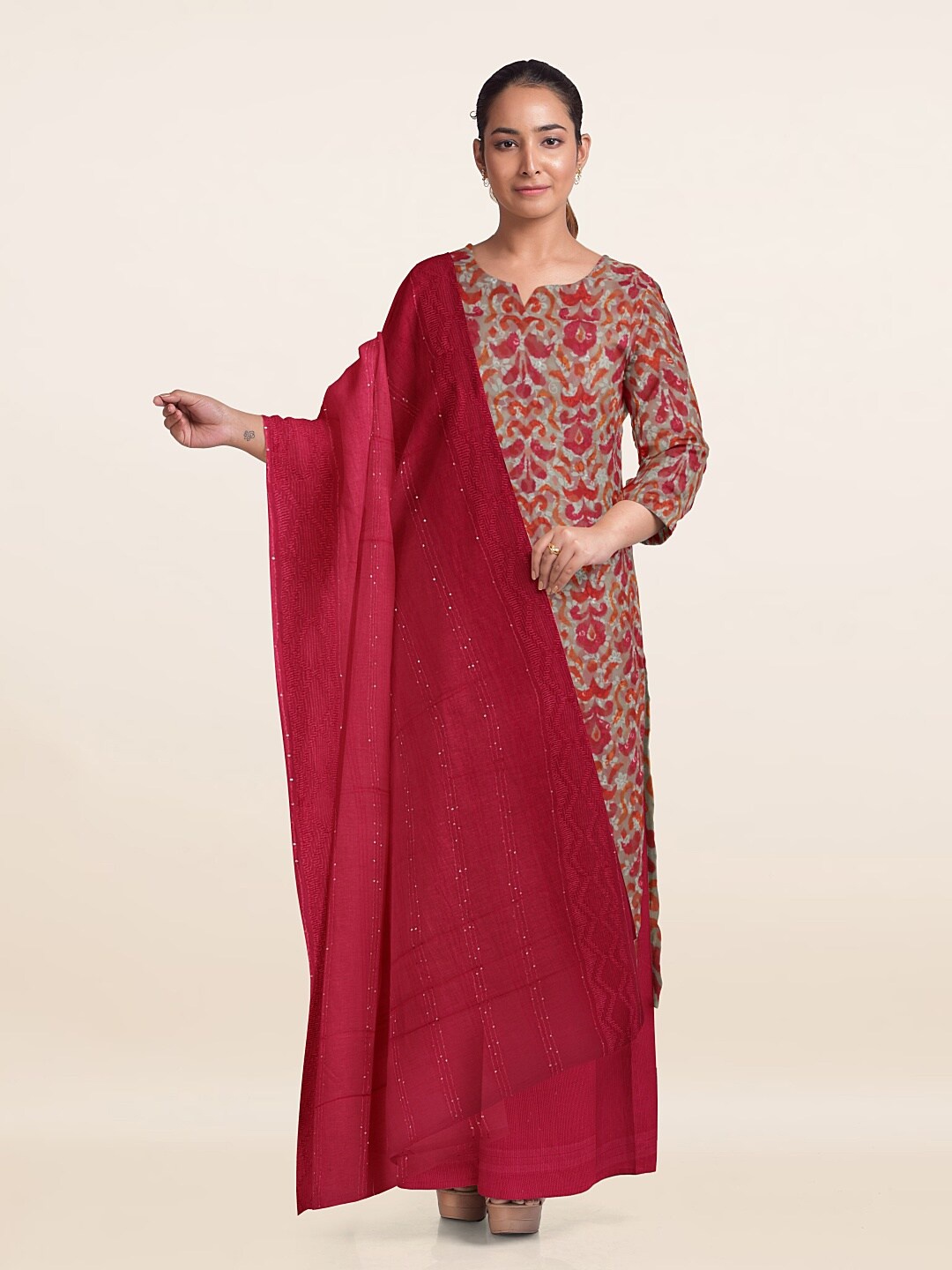 

Pothys Printed Unstitched Dress Material, Red