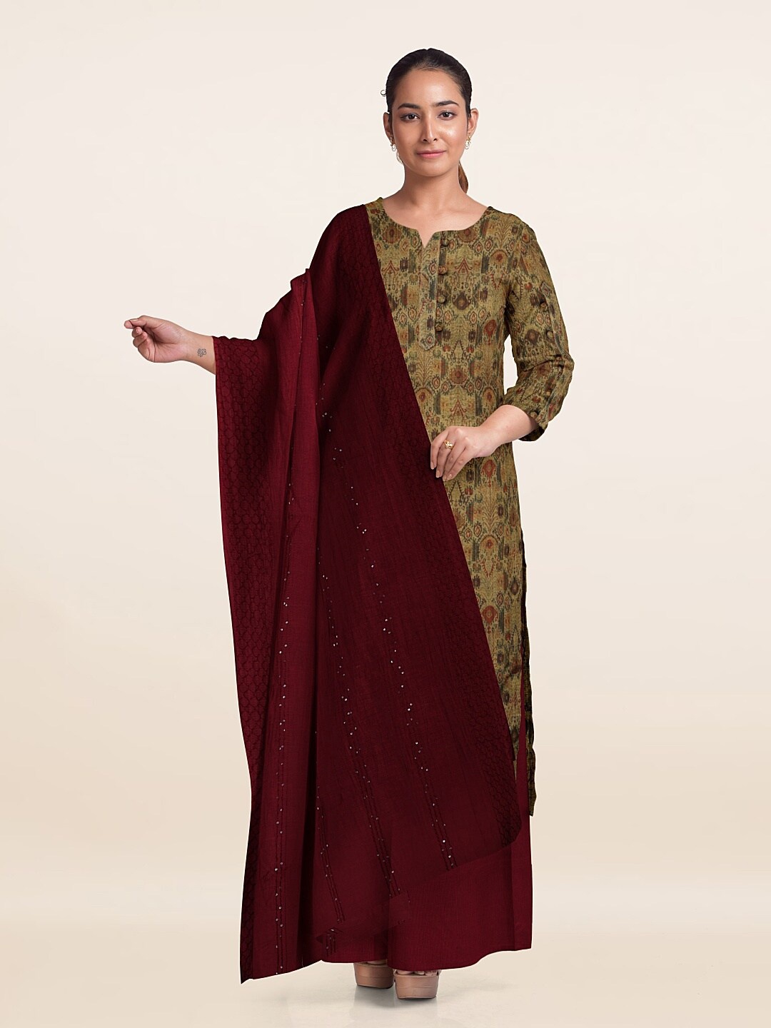 

Pothys Printed Unstitched Dress Material, Brown
