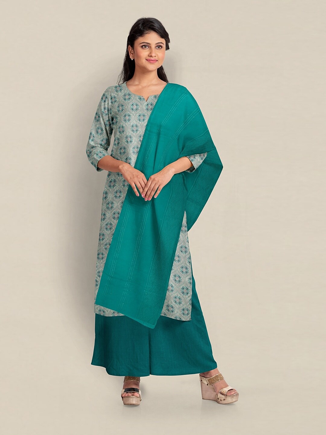 

Pothys Printed Unstitched Dress Material, Cream