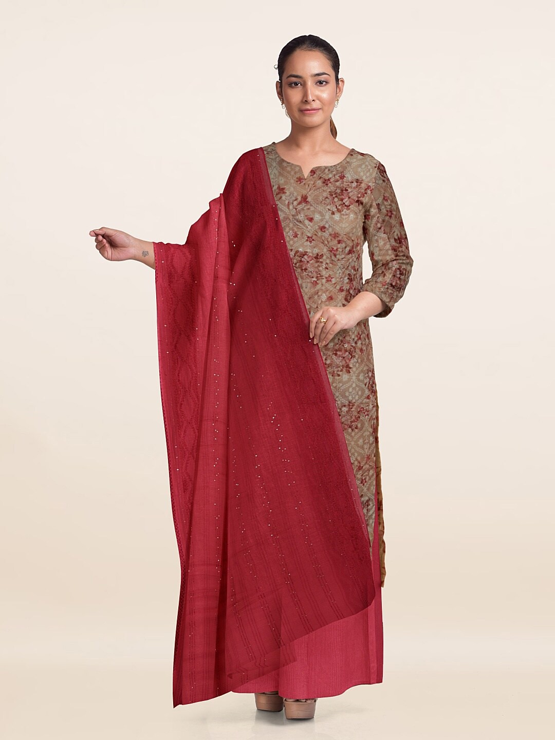 

Pothys Printed Unstitched Dress Material, Cream